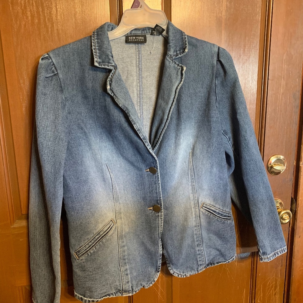 Vintage Womens New York & Company Jean denlong sleeve button front blazer jacket